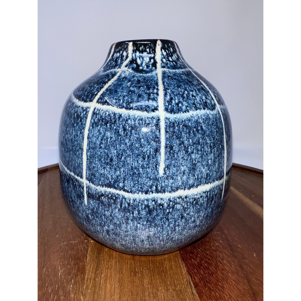 Modern Blue Ceramic‎ Vase Grid Pattern Home Decor Accent